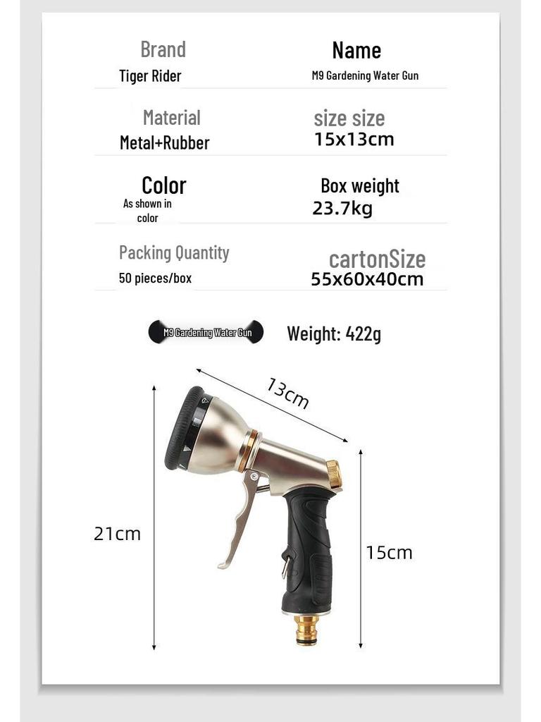 Gold Electroplated 9-Function High Pressure Shower Head Water Gun with Front Trigger