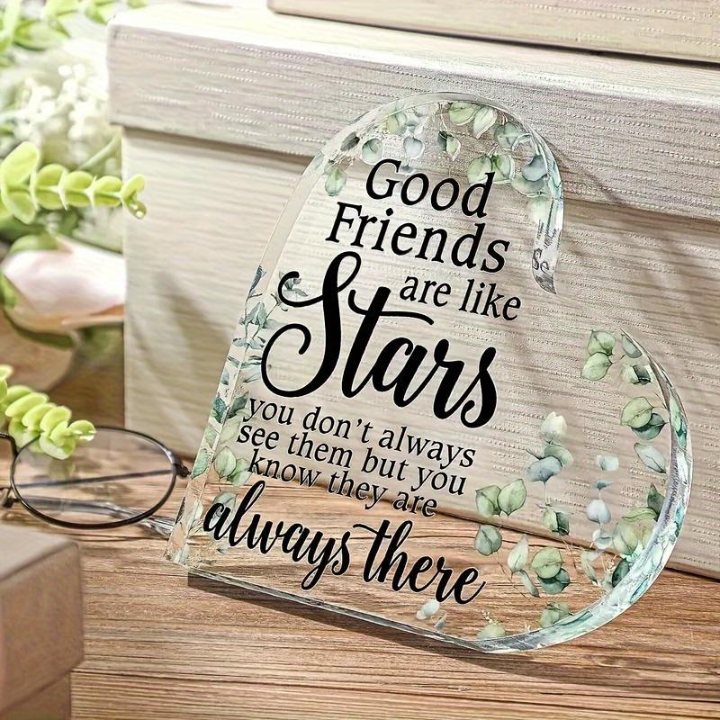 2D Fla"Good Friends Are Like Stars" Heart-Shaped Acrylic Friendship Decoration Plaque, Green Leaf Design, Suitable for Wall Decoration, Porch, Room, V
