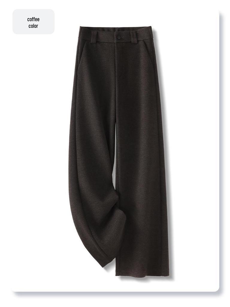 Oatmeal Acetate Wool Flannel Wide-Leg Pants - Women's 2024 Soft Cashmere Straight-Leg, Perfect for Autumn & Winter