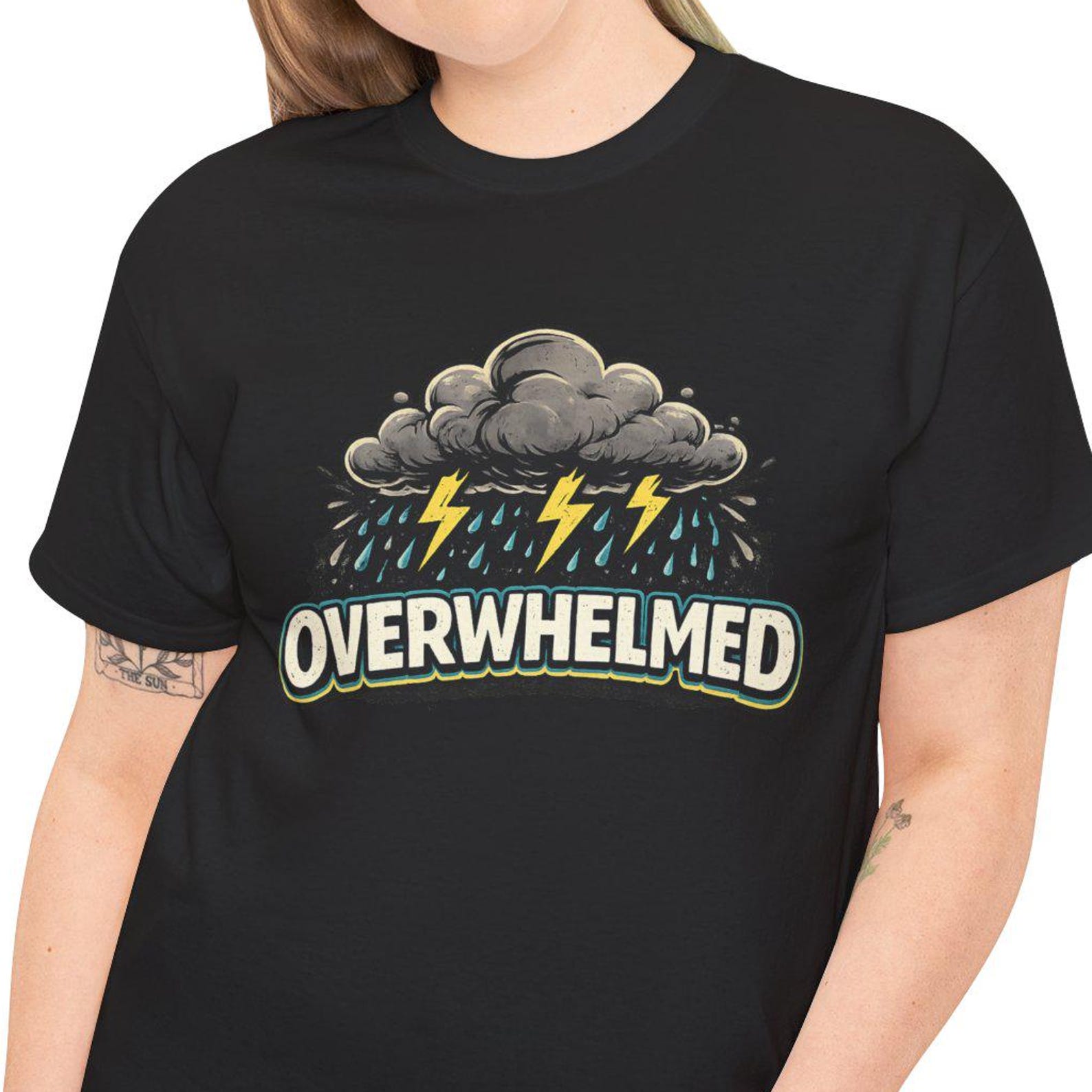 Overwhelmed cloud with lightning Tee | Mental health graphic t-shirt S