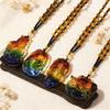 Unisex Ethnic-Style Necklace: Three-Color Glazed Glass with Guanyin, Pixiu, and Maitreya Buddha Charms, Sweater Chain, Long Style.