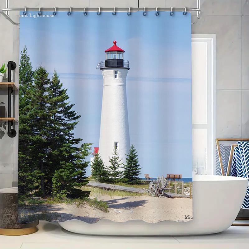 

Seaside Light House Print Shower Curtain Waterproof Bath Room Decor Home Accessories W60H190(CM)-1 Pcs