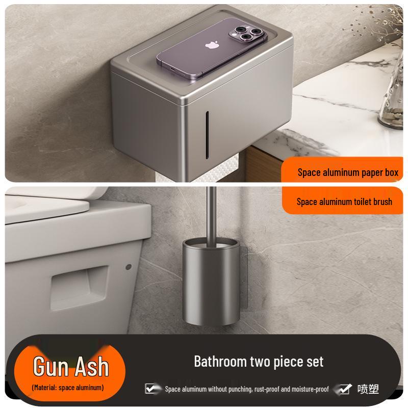 Punch-Free Wall-Mounted Gun Gray Tissue Box and Towel Holder