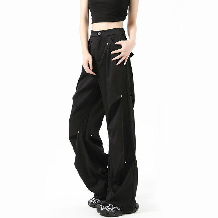 Women's 2025 Quick-Dry Rivet Work Pants: Spring/Summer, Narrow Straight-Leg, Casual, Wide-Leg