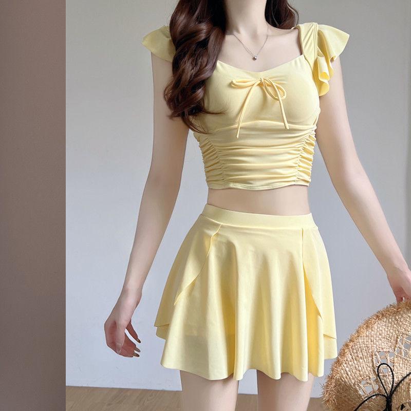 New Women's Skirt-Style Split Swimsuit with Boyleg and Chest Pad for Hot Spring Vacations