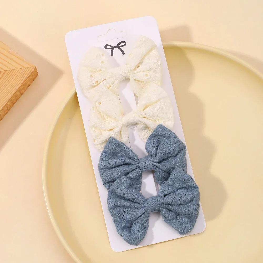4Pcs Sweet Lace Printed Bowknot Hair Clips for Hair Girls Handmade Hairpin Boutique Barrettes Headwear Baby Hair Accessories