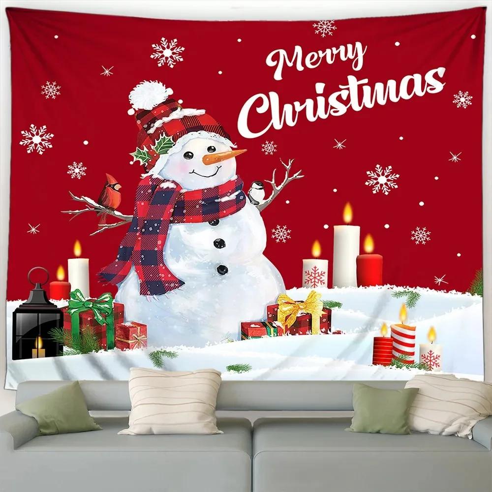 Christmas Cute Snowman Christmas Tree Tapestry Bedroom Living Room Home Christmas Decoration Tapestry