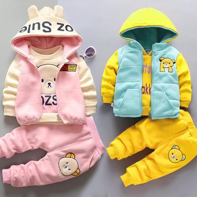 Neue Winter Baby Kleidung Sets Herbst Jungen Mädchen Baumwolle Dicke Warme Kapuzenpullover Cartoon Niedliche Bären Dreiteilige Kinderanzug 0-4Y