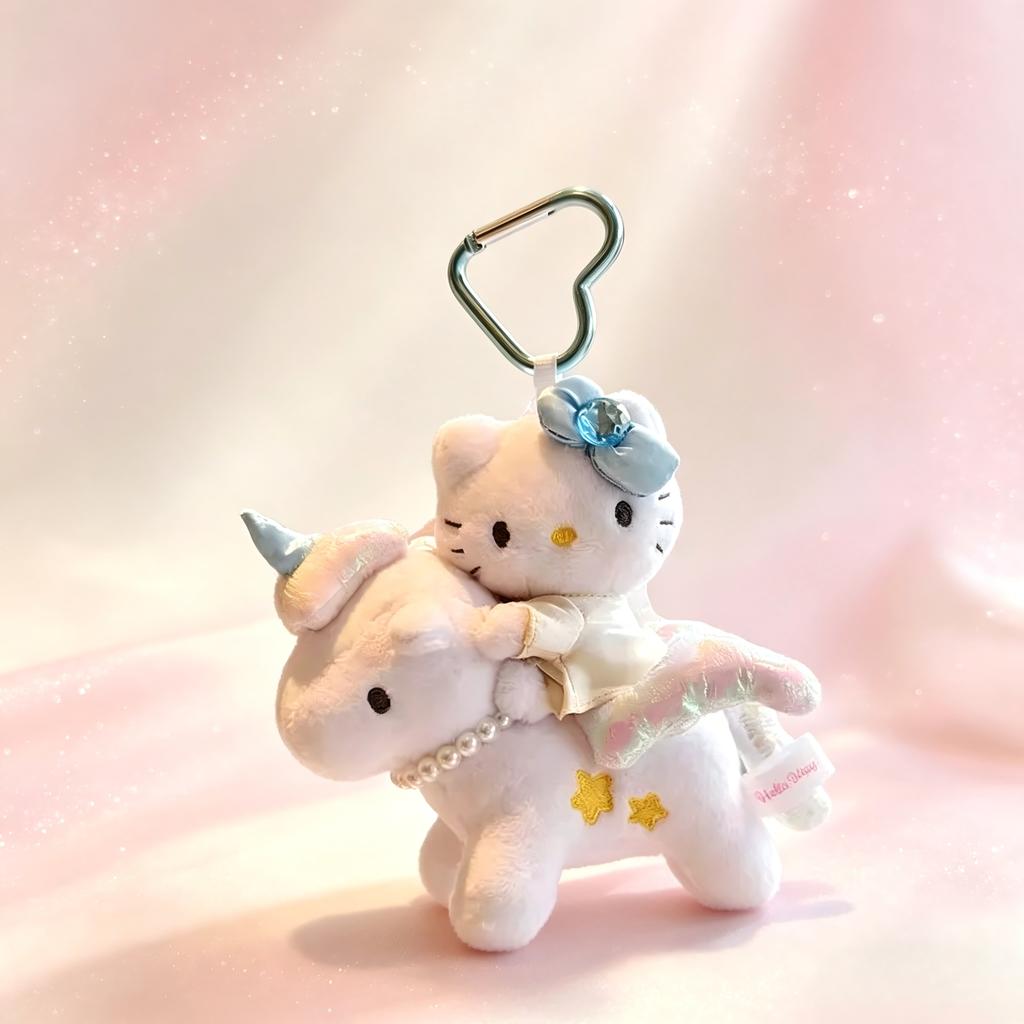 Cute Aesthetic Hello Kitty Unicorn Angel Plush Doll Keychain With Pearl Decor Lovely Bag Charm Ornament Gift For Kids Girls