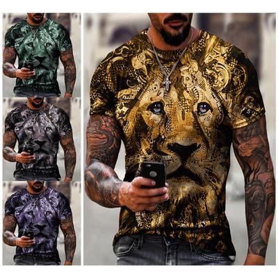 2021 New Men's Casual 3D Lion Print Slim-fit Pullover Men's T-shirt Men's Fashion Casual Short Sleeve T-shirt Men's Top