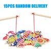 1Bag Wooden Magnetic Fishing Game Set Cartoon Sea Life Fishing Rod Educational Toys For Kids Gift