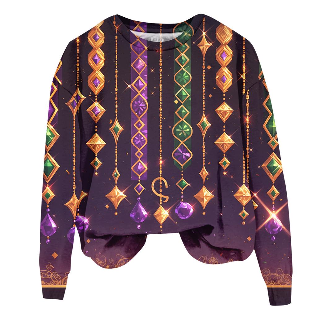 Damenmode Bedrucktes Langarm Locker Rundhals Sweatshirt Top