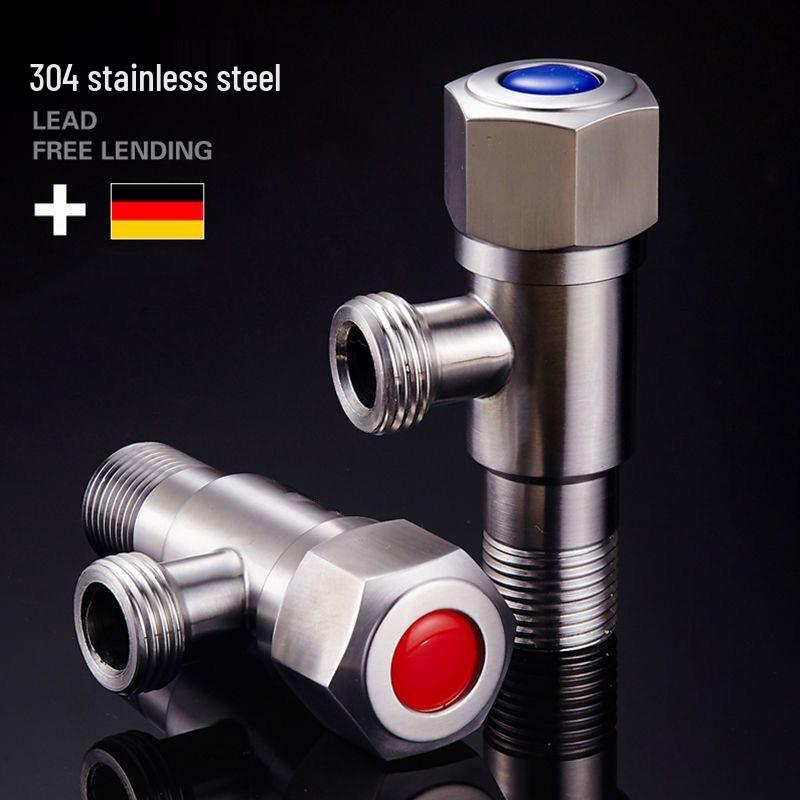 304 Stainless Steel Angle Valve for Cold/Hot Water, Universal 4-Point Household Stop Valve for Water Heaters and Toilets