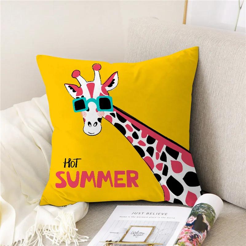 Yellow and Black Cartoon Bear Giraffe Throw Pillow Case Geometric Cushion Covers for Home Sofa Chair Decorative Pillowcases