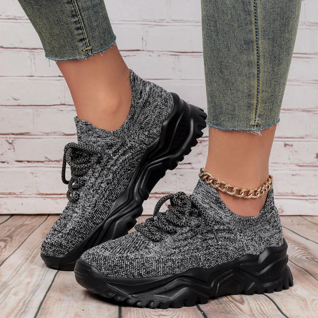 Fashion Chunky Shoes Platform Sneakers for Women Knitted Men's Casual Sports Shoes Breathable Trainers Elastic Slip-on Shoes