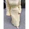 Women' Dresses Elegant O-Neck Cotton Lined Back Lace Up  Flare Sleeve Waist Cinching Long Robes Female Summer Lady Dress