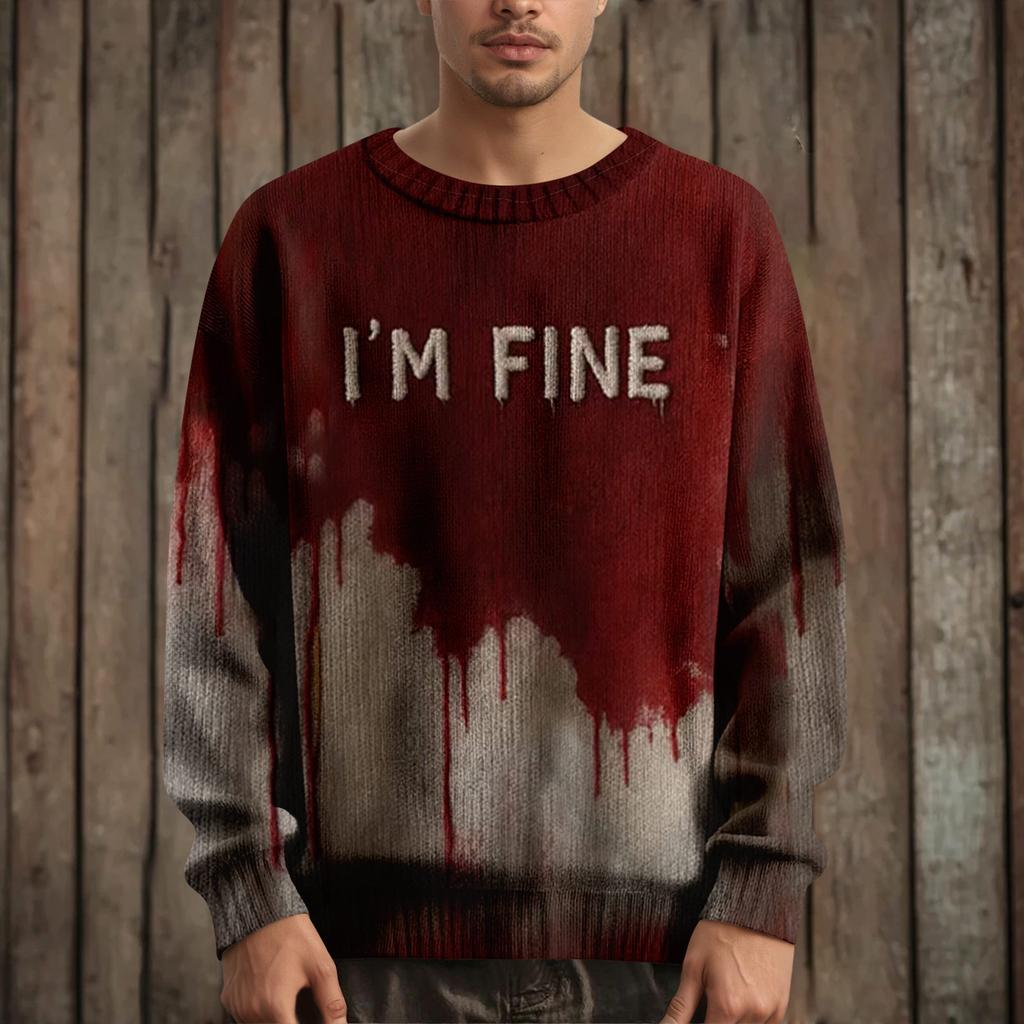 Pánský svetr pulovr s dlouhým rukávem ležérní pletený svetr nadměrné velikosti s halloweenským potiskem