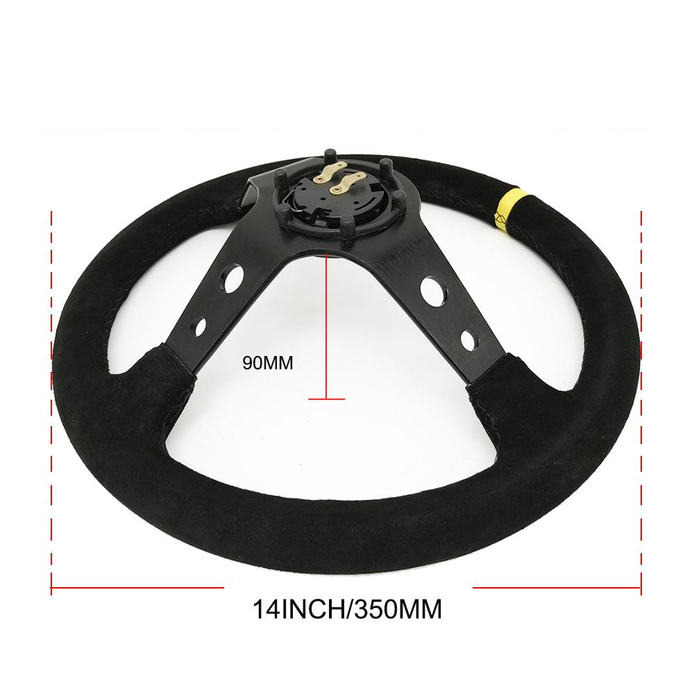 Racing Sport Suede Steering Wheel 14inch 350mm Car Steering Wheel Deep Dish 90mm Black OM25S0