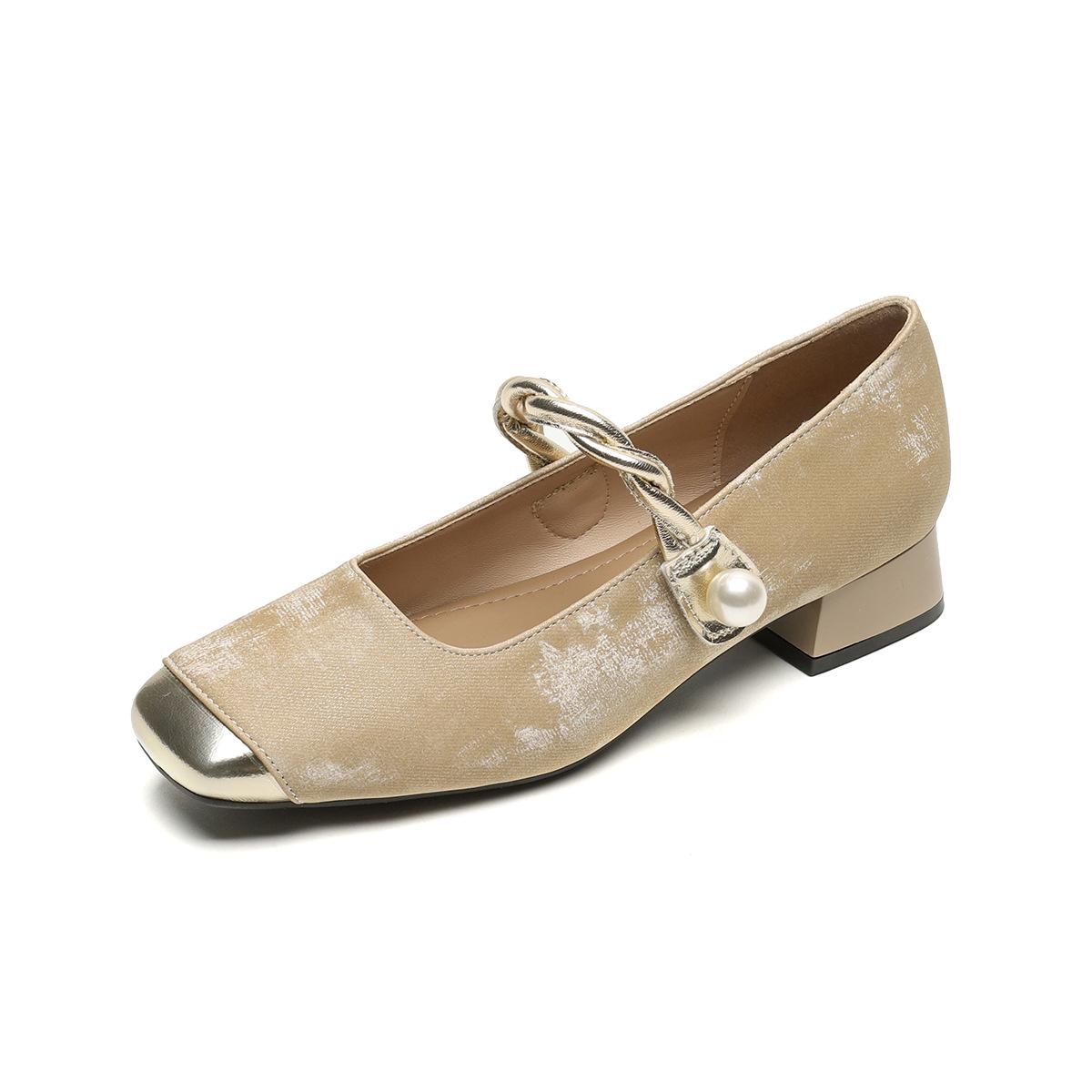 

Weiwei girl 9258-6 квадратная французская обувь Мэри Джейн весна и осень новые китайские туфли на толстом каблуке с неглубоким горлом женские 34 абрикосовый