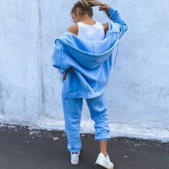 1 set Set de hanorace cu fermoar Plăcuță Trening Pantaloni cu talie elastică Set din două piese Îmbrăcăminte sport Culoare uni Snur