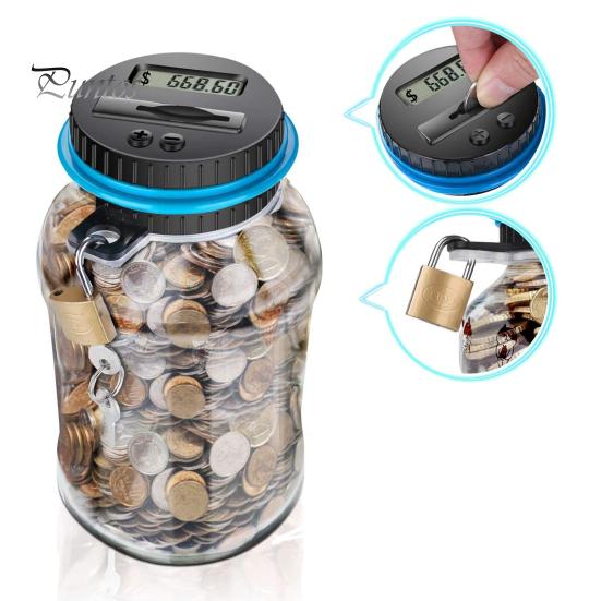 Safe Money Box for Savings Digital Coin Bank with Intelligent Counting, Safety Padlock ABS Transparent Personal Lock Jar, Management Kids And