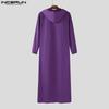 INCERUN Men Collarless Long Sleeve Open Front Long Hooded Cardigan Coats Windbreaker