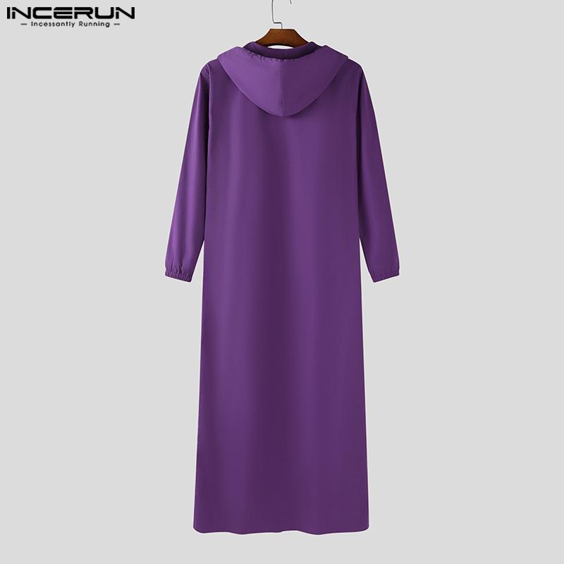 INCERUN Men Collarless Long Sleeve Open Front Long Hooded Cardigan Coats Windbreaker
