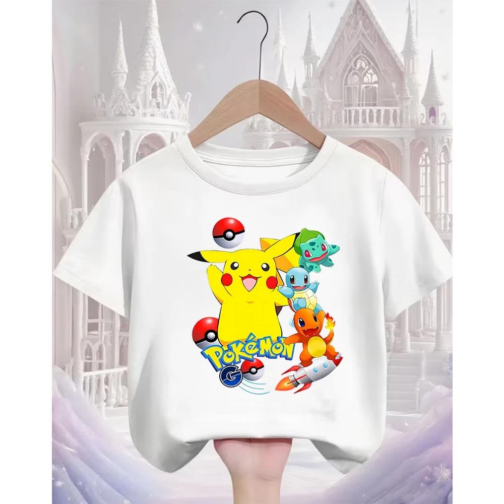 Süßes Pikachu Mode T-Shirt 3-14J Jungen Mädchen Sommer Kawaii Street Heiß Cartoon Lässig Rundhalsausschnitt Kinder