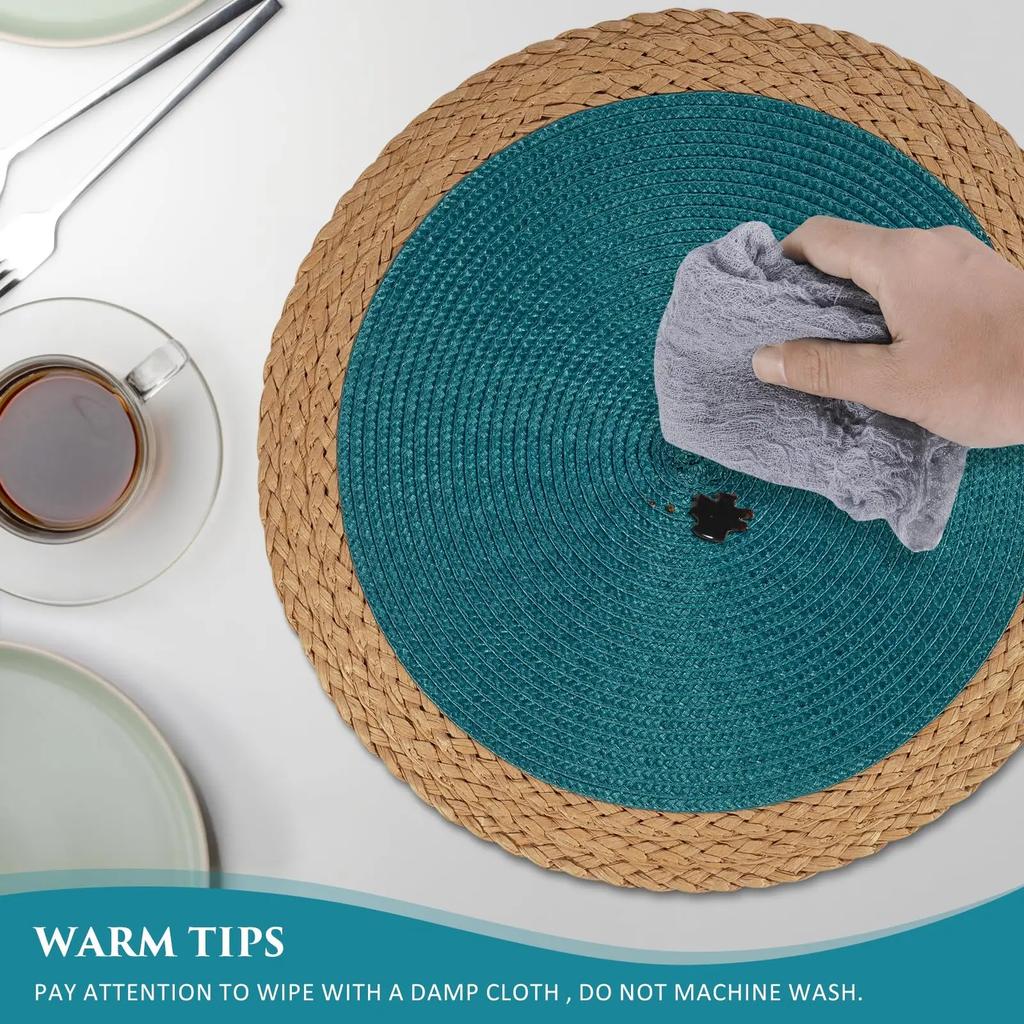 Round Braided Placemats Set of 6 Table Mats 15 Inch Washable Heat Resistant for Dining Table Non-Slip Indoor Outdoor Place Mats
