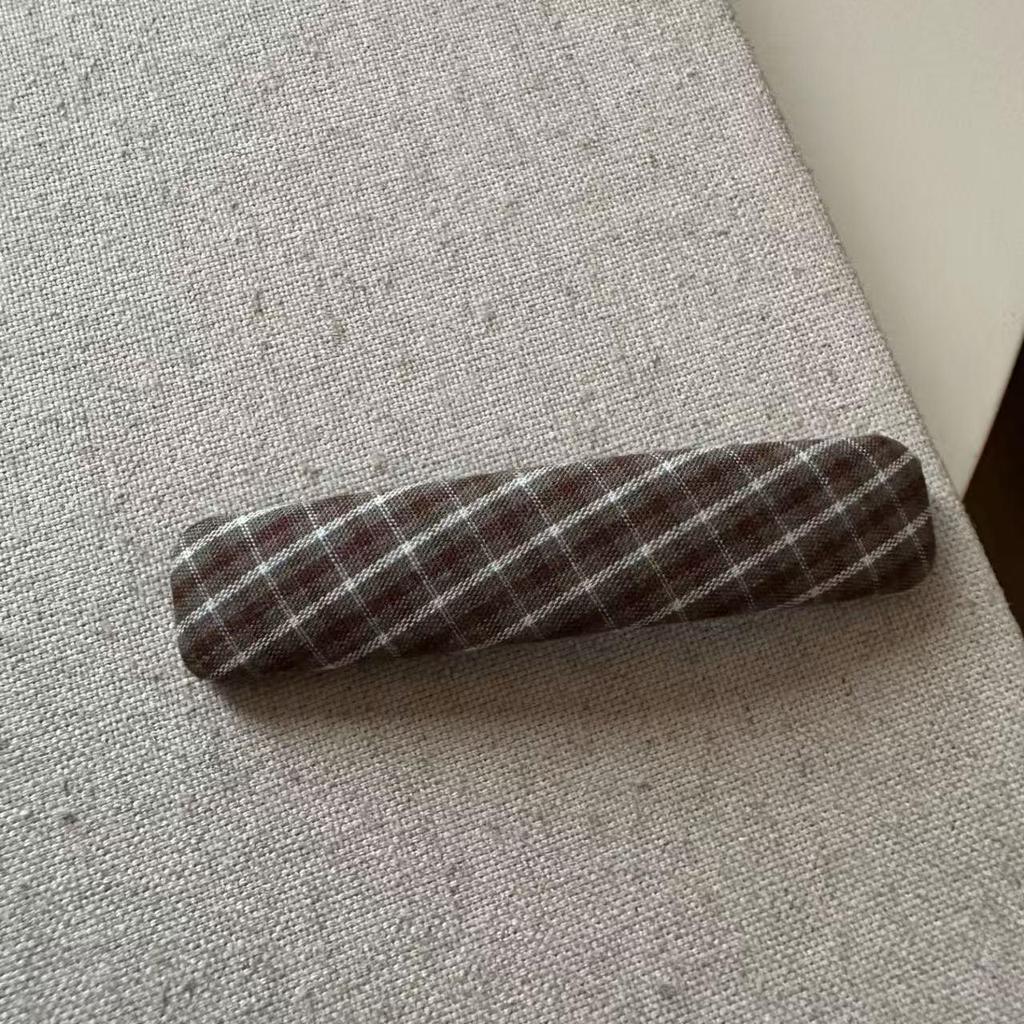 Korean Plaid Fabric BB Hair Clip, Dark Blue Retro Triangle Clip for Bangs