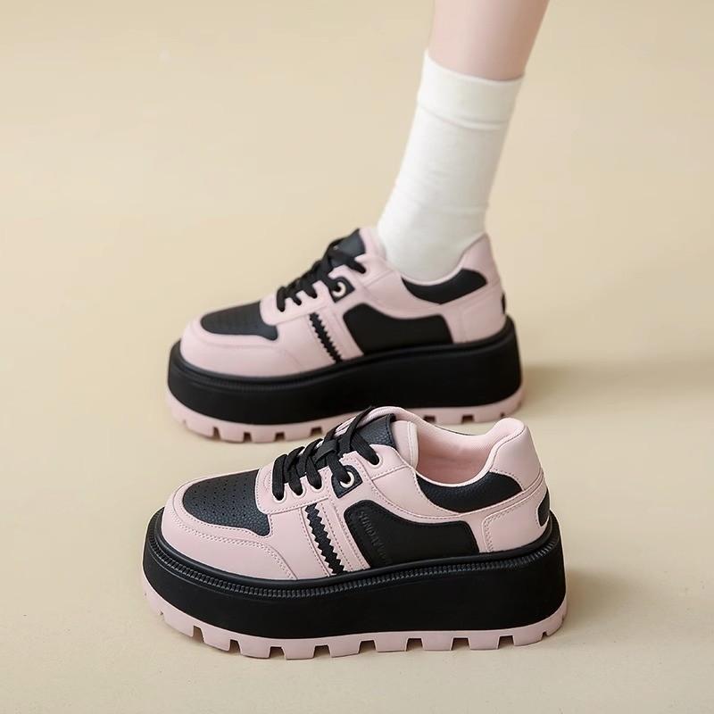 Little White Shoe Women 2025 New Soft Leather Muffin Thick Sole Black and White Panda Women's Shoes Versatile Height Increase Sports and Leisure