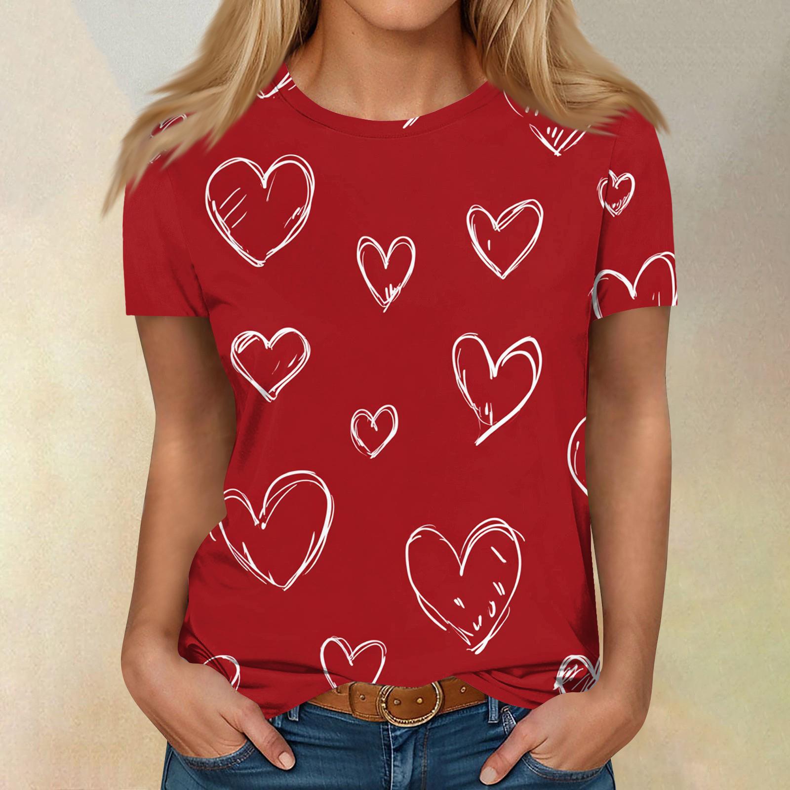 

Женский повседневный модный топ/футболка с коротким рукавом с принтом ко Дню святого Валентина XL киноварь