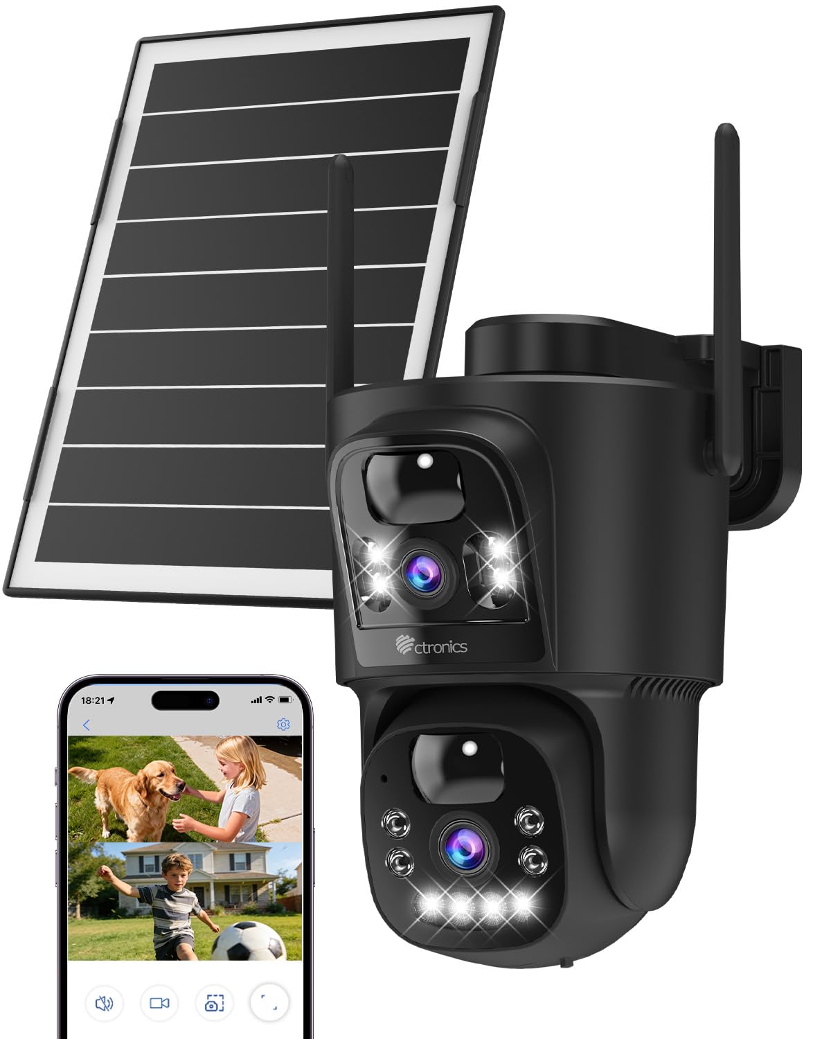 

Dual-Screen 5G WiFi Solar Security Camera, Outdoor, 8W Solar Panel, 10400mAh Battery, Dual Lens, PI…