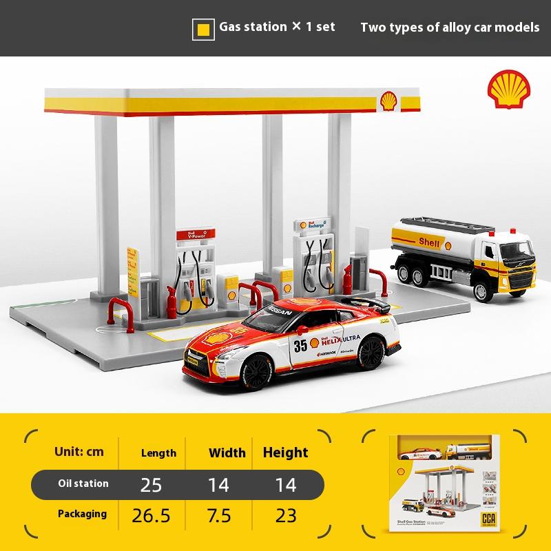 1/43 1/64 Bay Gas Station Assembly Model Children's Toy Scene Alloy Car Set, Suitable for Boys Over 3 Years Old