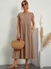 2024 European & American Solid Color Sleeveless Loose Cotton-Linen Pocket Women's Dress