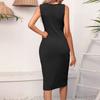 Damen Casual Einfarbige Kordelzug Knopf Weste Kleid Mit Umwickeltem Po Umwickeltem Po