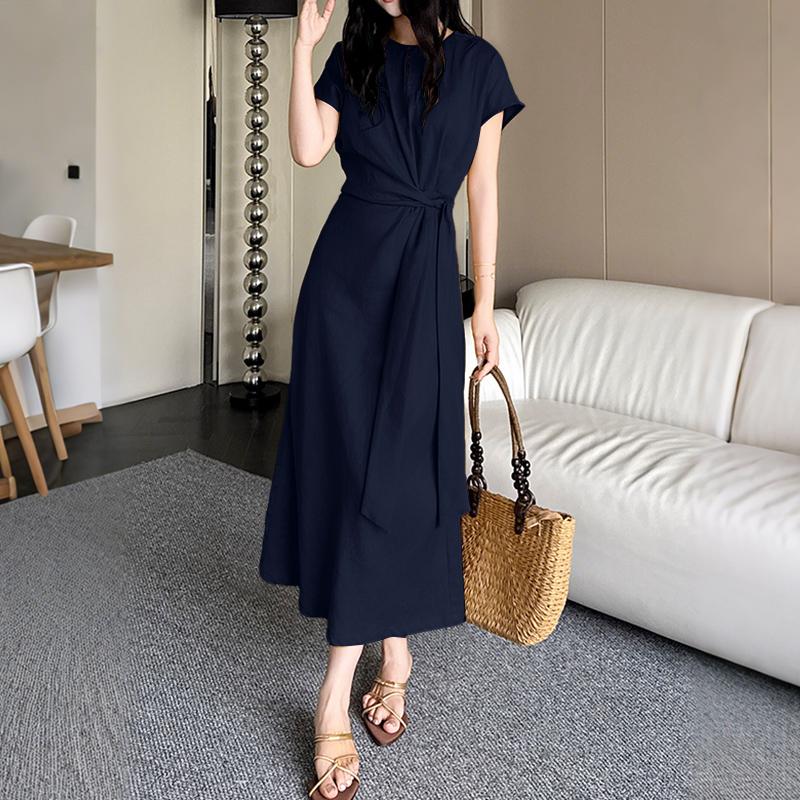 

ZANZEA Женское повседневное летнее платье с круглым вырезом и короткими рукавами 5XL темно-синий