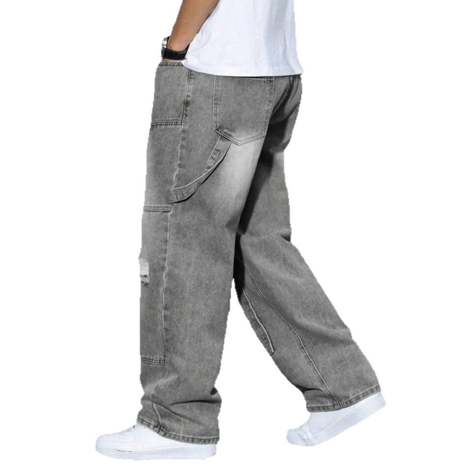 American Ripped Hip Hop Street Jeans Men's Summer Loose Wide Leg Tooling Trousers