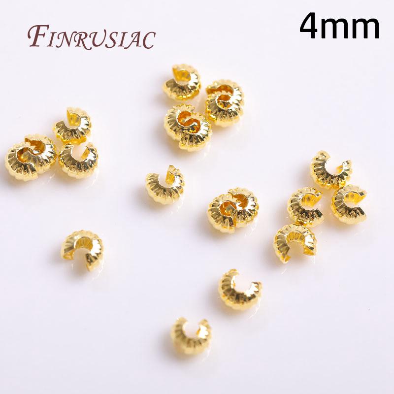 50Pcs/Lot 18K Gold Plated Open Crimp Beads,Round Covers Crimp End Beads,Stopper Beads For DIY Jewelry Making Accessories