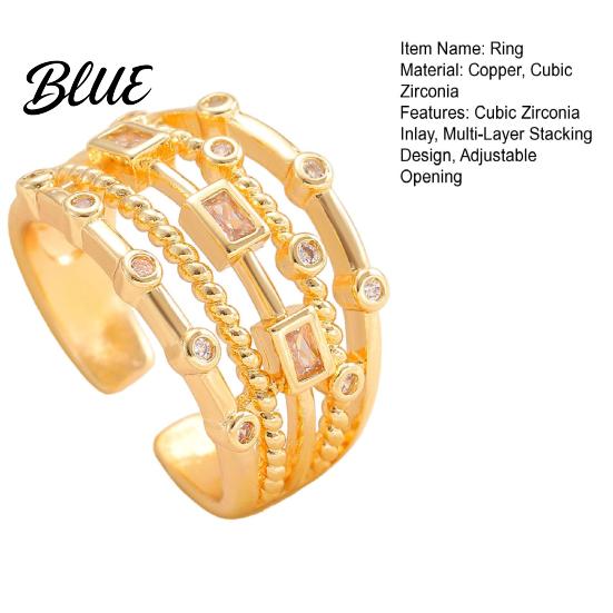 Cubic Zirconia Inlay Statement Ring Women Sparkling Geometric Inlaid Adjustable