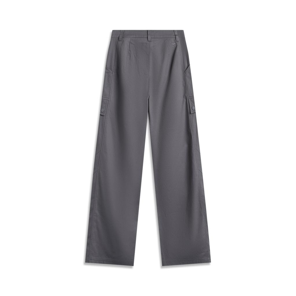 Série Estilo de Vida Esportivo Li Ning Calça Casual Tecida Lisa de Perna Reta Feminina Smoke-Gray AKXU634-3