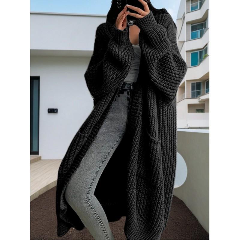 Cardigan Jaqueta Tricotada Feminina Longa Estilo Outono Estilo Preguiçoso Solta Manga Longa