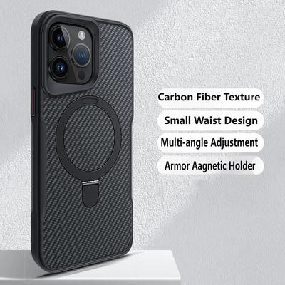 Luxury Simple Invisible Stand Phone Case For iPhone 16 15 14 13 12 Pro Max MagSafe Wireless Charging Carbon Fibre Non-slip Back Cover