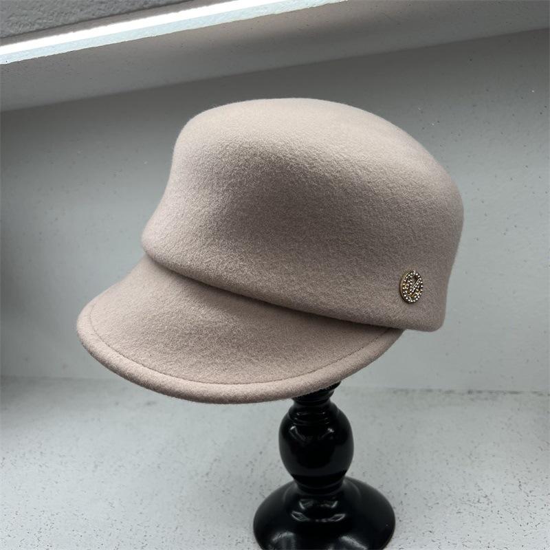 Temperament Full~ Wool Felt Shape Equestrian Hat Women's Autumn and Winter Retro Literary Celebrity Style Fashion Newsboy Hat