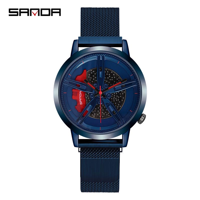 SANDA Men s Waterproof Sport Watch with 3D Steering Wheel Dial - Creative Quartz Wristwatch