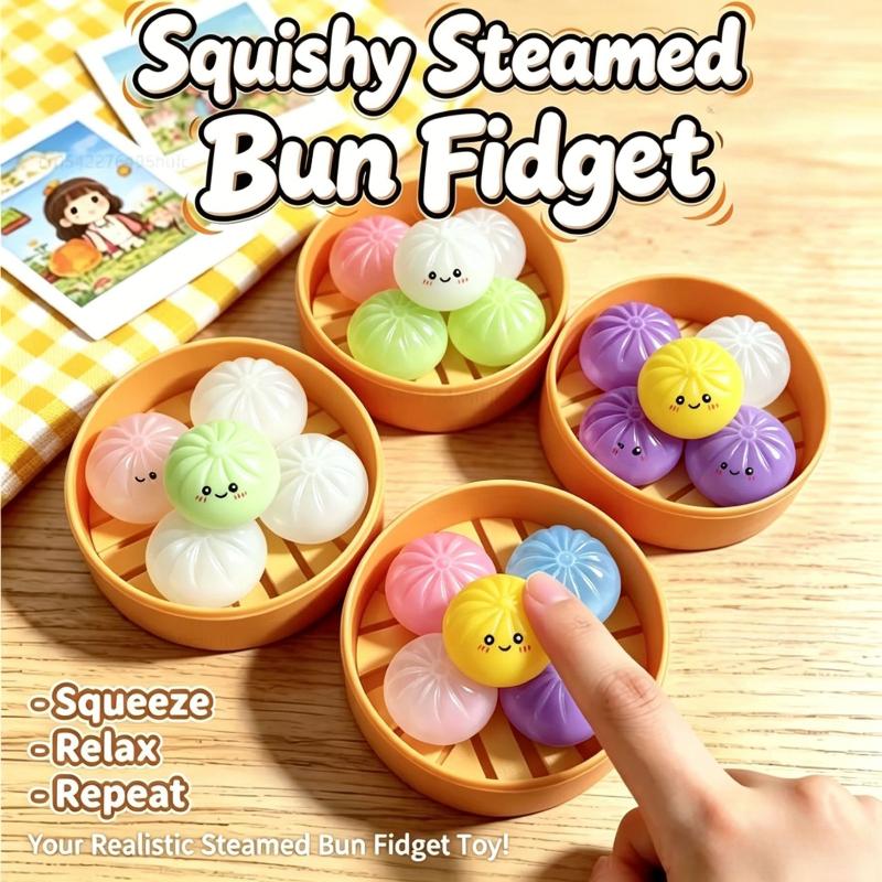 1 Set Soft Steamed Bun Fidget Toy Colorful Stress Reliever for Office Home Travel Relaxation Gift
