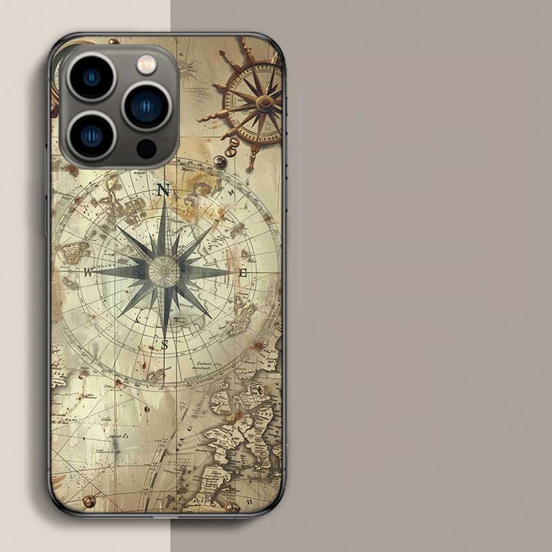 Compass Map Voyage Phone Case For Iphone 17 Air 15 Pro 14 Plus 16 Pro Max 12 13 Mini 11 16E X XS Cover Cute Fundas