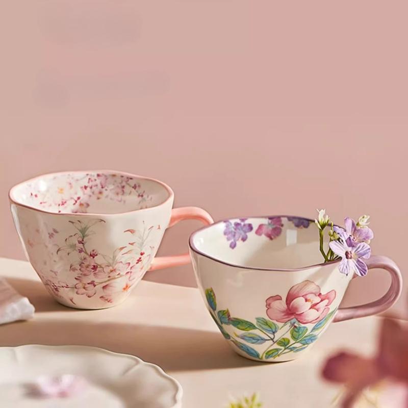 Ceramic Coffee Mug, Premium 350ml Bone China Coffee Tea Hug Mug, Floral Designed Teacup, Breakfast Cup