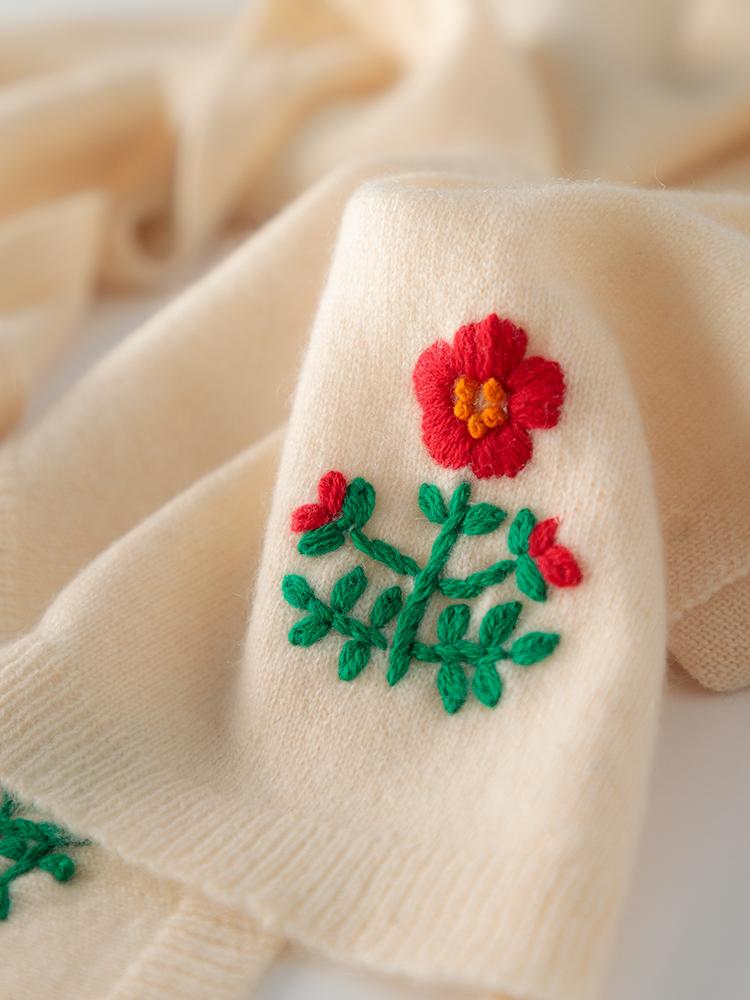 Spring Cashmere 35% Scarf Hand Embroidered flower Scarves Wool Cashmere Women Must Have Light Outer Shawl Fall Present 150*30cm