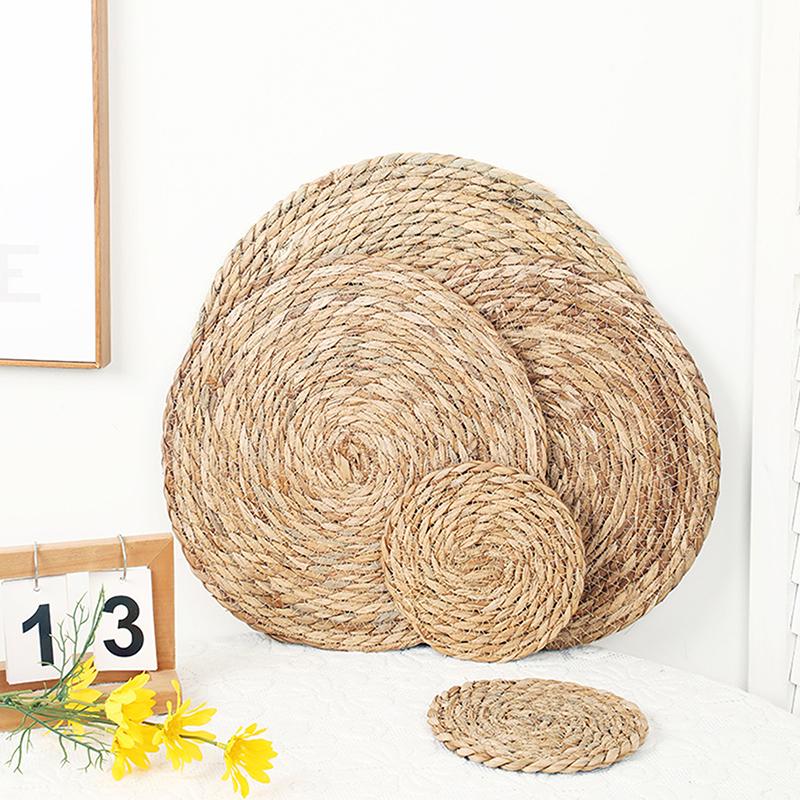 1Pcs Pot Mats Handwoven Rattan Placemats Round Heat Insulation Mats Natural Woven Table Mats For Dining Home Wedding Decor